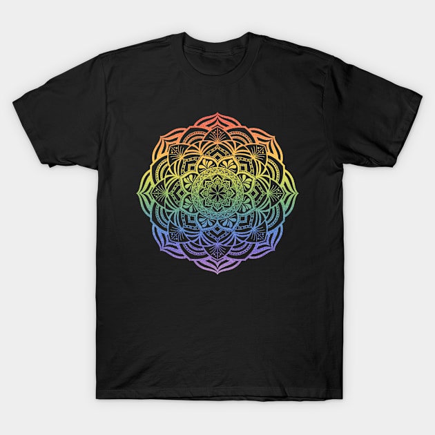 Gradient Rainbow Mandala T-Shirt by JustGottaDraw